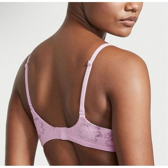 NEW Victoria’s Secret Perfect Shape Push-up Bra 38DD Floral Lace Lilac Purple - Picture 2 of 9